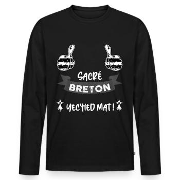 Sacré breton humour pour homme de Bretagne - T-shirt manches longues Premium bio Homme - noir - Devant - Nico (187cm)