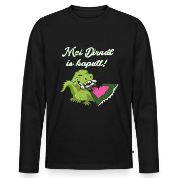 mei dirndl is kaputt,dirndl,dinosaurier, zerissen, - Männer Premium Bio Langarmshirt - Schwarz - Vorne - Nico (187cm)