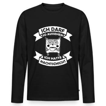 Nachtschicht, Schichtdienst, Nachtdienst, Funshirt - Männer Premium Bio Langarmshirt - Schwarz - Vorne - Nico (187cm)