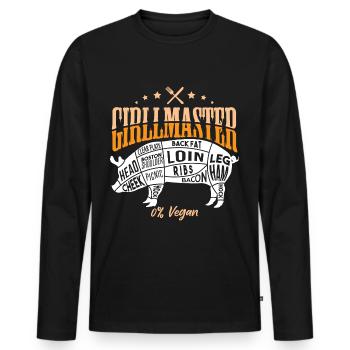 Grillmaster 0% Vegan - Männer Premium Bio Langarmshirt - Schwarz - Vorne - Nico (187cm)