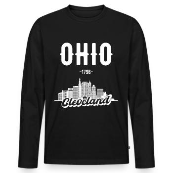 Cleveland Ohio Skyline Gift - Men's Premium Organic Long Sleeve Shirt - black - Front - Nico (187cm)