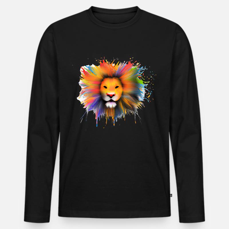 Bunter Löwe - Männer Premium Bio Langarmshirt - Schwarz
