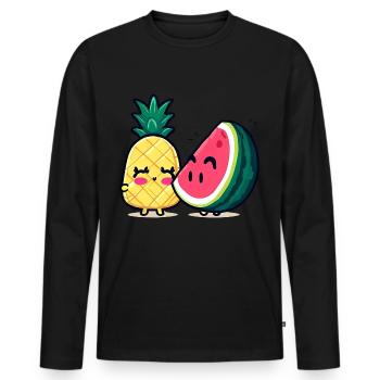 Wassermelone und Ananas beste Freunde - Männer Premium Bio Langarmshirt - Schwarz - Vorne - Nico (187cm)