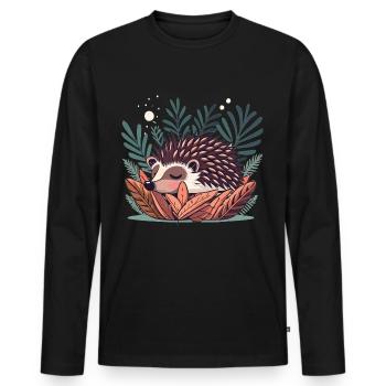 Mignon hérisson endormi dans les buissons - T-shirt manches longues Premium bio Homme - noir - Devant - Nico (187cm)
