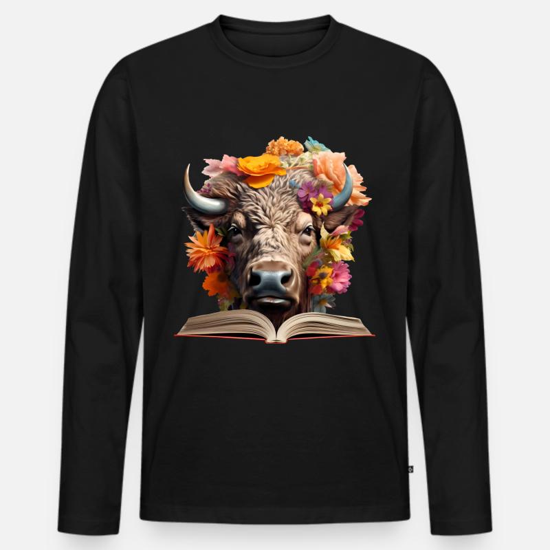 Bison Lesen Buch - Männer Premium Bio Langarmshirt - Schwarz