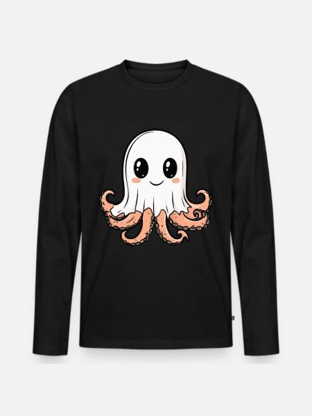 Octopus Halloween Funny Ghost - Men's Premium Organic Long Sleeve Shirt - black