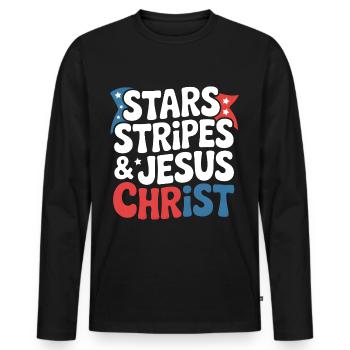 American Believer Christian July 4th Jesus - Men's Premium Organic Long Sleeve Shirt - black - Front - Nico (187cm)