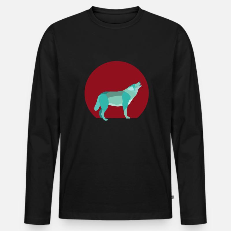 Geometric howling wolf - Männer Premium Bio Langarmshirt - Schwarz