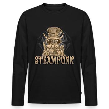 Steampunk Katze für einen Steampunk Liebhaber - Männer Premium Bio Langarmshirt - Schwarz - Vorne - Nico (187cm)
