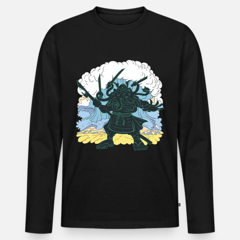 Riesiger Cthulhu-samurai-japaner - Männer Premium Bio Langarmshirt - Schwarz