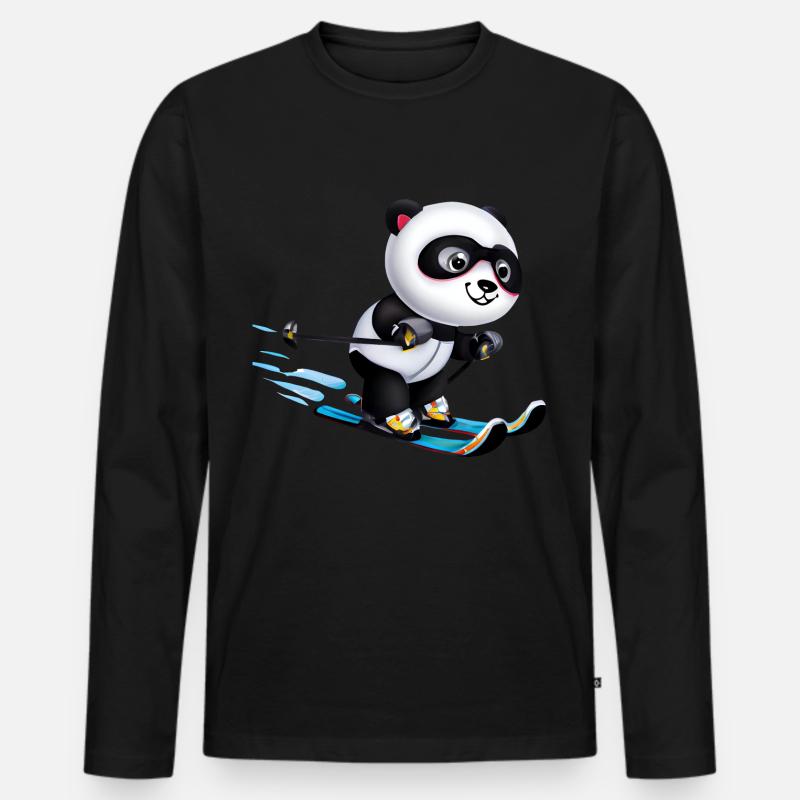 Ski Panda - Männer Premium Bio Langarmshirt - Schwarz