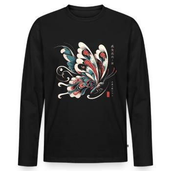 Papillon en fleur de cerisier : esthétique japonaise - T-shirt manches longues Premium bio Homme - noir - Devant - Nico (187cm)