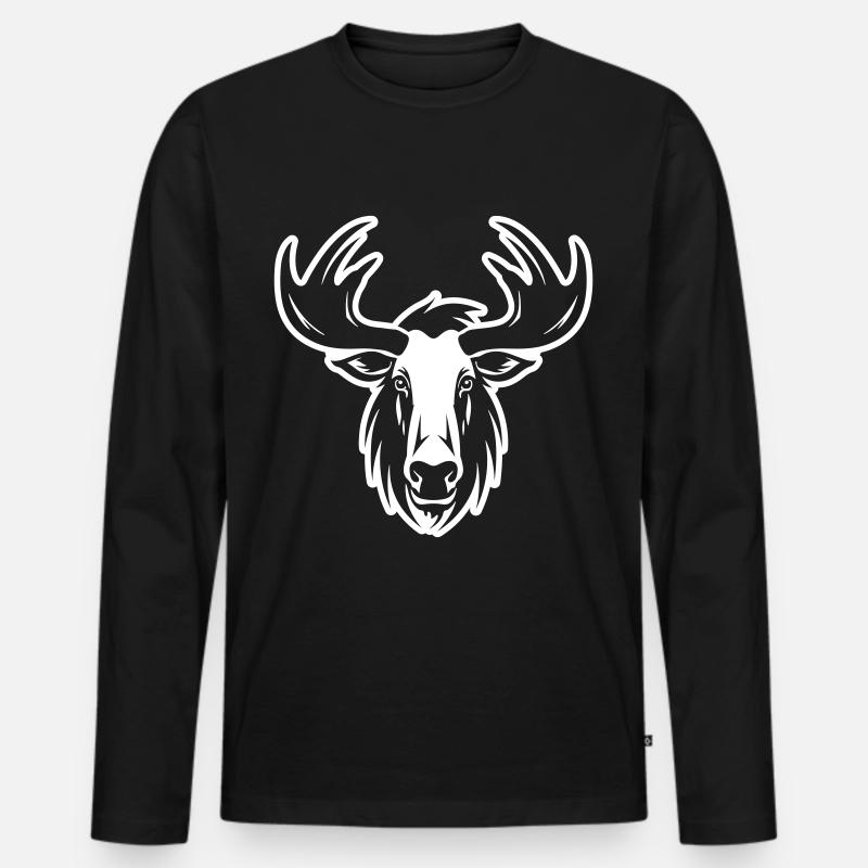 Elch Kopf - Männer Premium Bio Langarmshirt - Schwarz