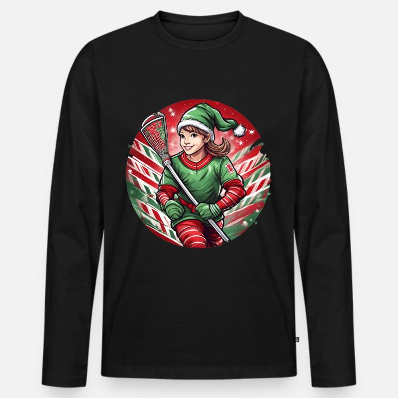 Weihnachtself Lacrosse - Männer Premium Bio Langarmshirt - Schwarz