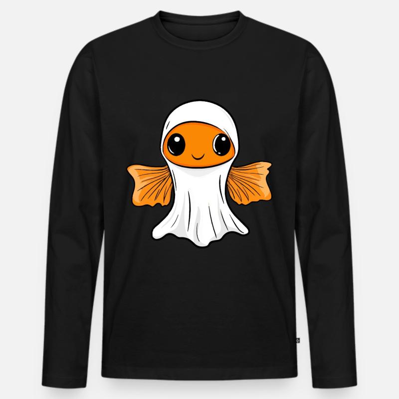 Goldfish Halloween Comic Ghost - Men's Premium Organic Long Sleeve Shirt - black