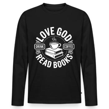 Dear God, drink coffee, read books! Christian - Men's Premium Organic Long Sleeve Shirt - black - Front - Nico (187cm)