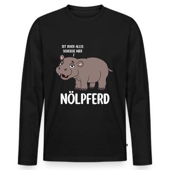 Nilpferd - Männer Premium Bio Langarmshirt - Schwarz - Vorne - Nico (187cm)