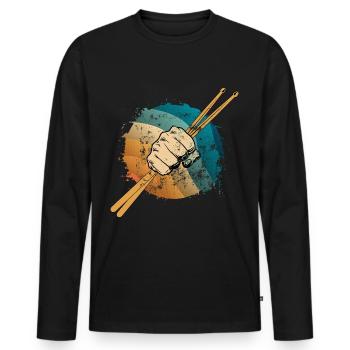 Batterie vibrations et percussions - T-shirt manches longues Premium bio Homme - noir - Devant - Nico (187cm)