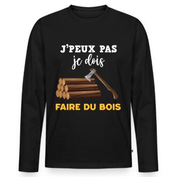Pour Mon Bûcheron Préféré Faire du bois - T-shirt manches longues Premium bio Homme - noir - Devant - Nico (187cm)