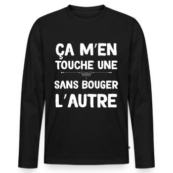 Humour Ça M'en Touche Une Sans Bouger L'Autre - T-shirt manches longues Premium bio Homme - noir - Devant - Nico (187cm)