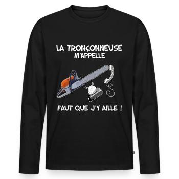 La Tronçonneuse au bout du Fil Humour Homme - T-shirt manches longues Premium bio Homme - noir - Devant - Nico (187cm)