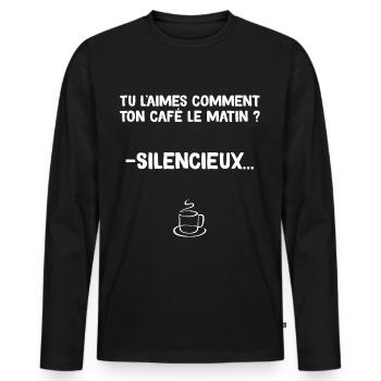 Papa et Son Café Du Matin - T-shirt manches longues Premium bio Homme - noir - Devant - Nico (187cm)