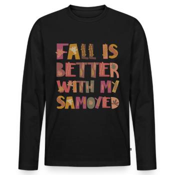 Fall is better with Samojede Dog Autumn Grateful - Men's Premium Organic Long Sleeve Shirt - black - Front - Nico (187cm)