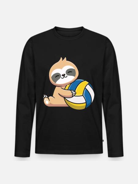 Sloth with volleyball - Men's Premium Organic Long Sleeve Shirt - black