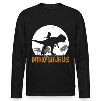 Daddysaurus und Sohn Der beste Dinosaurier-Papa gehört mir - Männer Premium Bio Langarmshirt - Schwarz - Vorne - Nico (187cm)