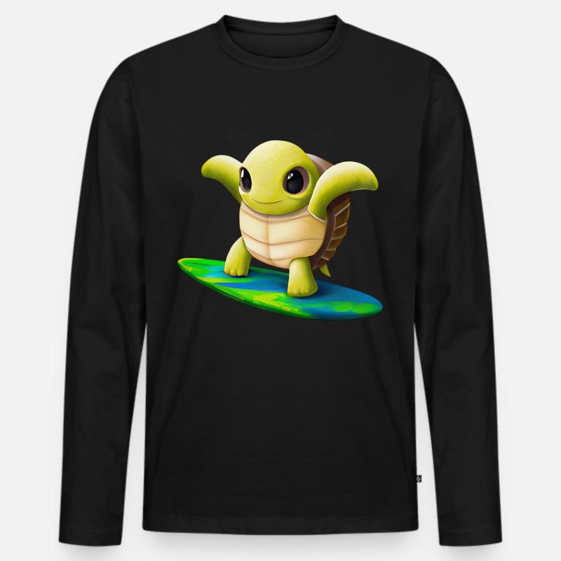 Surfende Schildkröte - Männer Premium Bio Langarmshirt - Schwarz