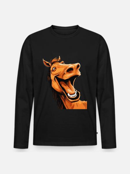 Laughing Horse Funny Funny Humor Crazy Ugly - Men's Premium Organic Long Sleeve Shirt - black