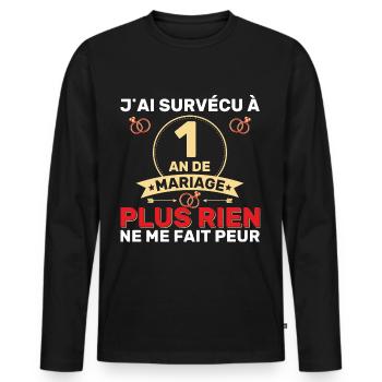 1 An De Mariage Noces De Coton Cadeau Mari 1ere an - T-shirt manches longues Premium bio Homme - noir - Devant - Nico (187cm)