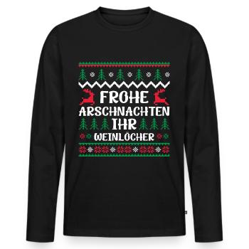 Happy ass nights you wine holes - Men's Premium Organic Long Sleeve Shirt - black - Front - Nico (187cm)
