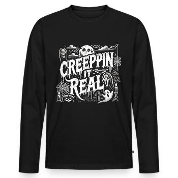 Creepin' It Real - Dunkles Gruseliges Halloween - Männer Premium Bio Langarmshirt - Schwarz - Vorne - Nico (187cm)