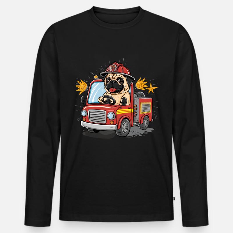 Mops Hundehalter Mops Feuerwehr - Männer Premium Bio Langarmshirt - Schwarz