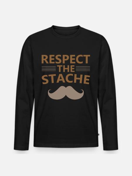Respect The Stache - Männer Premium Bio Langarmshirt - Schwarz