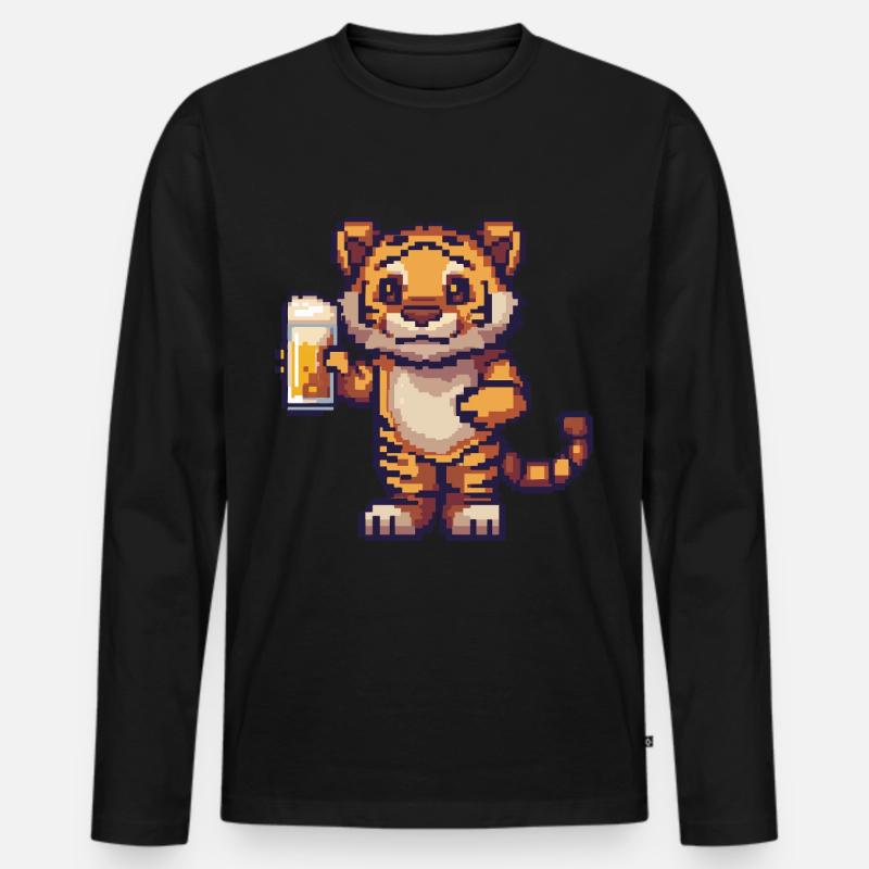 Tiger Pixel Bier - Männer Premium Bio Langarmshirt - Schwarz