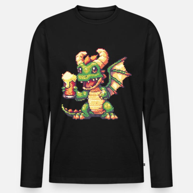 Drache Pixel Bier - Männer Premium Bio Langarmshirt - Schwarz
