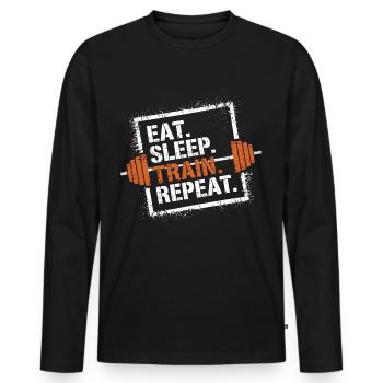 Eat Sleep Train Repeat – Fitness & Krafttraining - Männer Premium Bio Langarmshirt - Schwarz - Vorne - Nico (187cm)