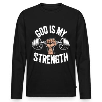 God is my strength! Believing Christian Jesus - Men's Premium Organic Long Sleeve Shirt - black - Front - Nico (187cm)