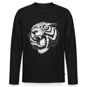 Crâne Crâne Horreur Squelette Halloween Tigre - T-shirt manches longues Premium bio Homme - noir - Devant - Nico (187cm)