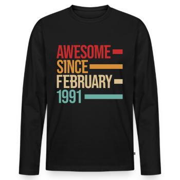 Geburstag génial depuis février 1991 - T-shirt manches longues Premium bio Homme - noir - Devant - Nico (187cm)
