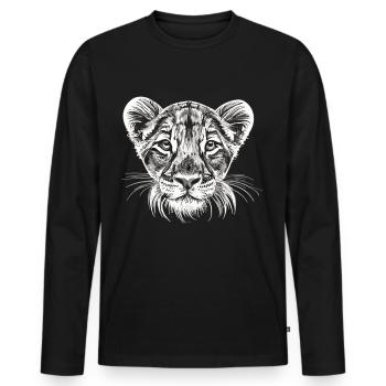 Tender innocence: Siberian lion cub in white - Men's Premium Organic Long Sleeve Shirt - black - Front - Nico (187cm)