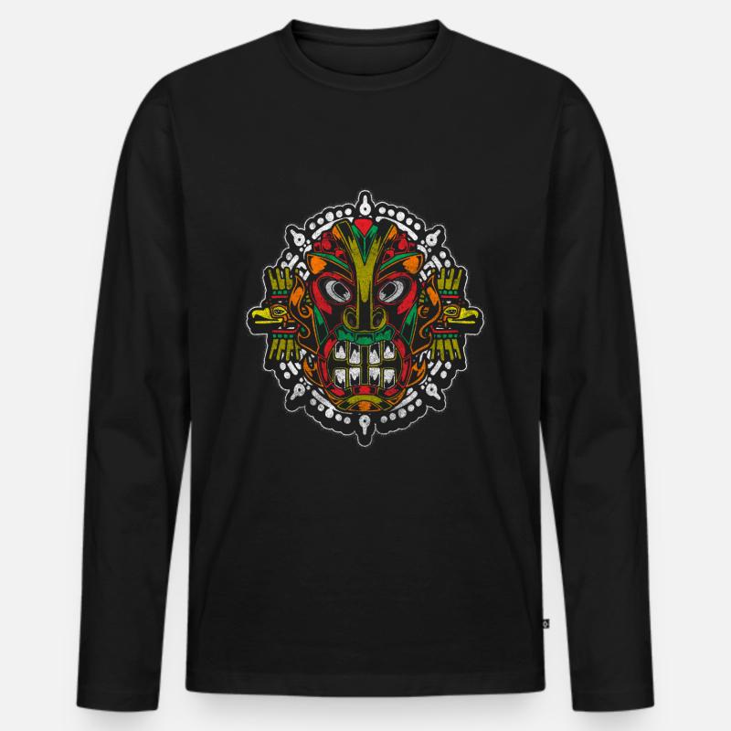 Azteken Pyramide Maori - Männer Premium Bio Langarmshirt - Schwarz