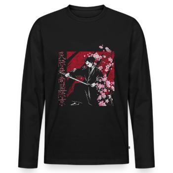 Cherry blossom - Men's Premium Organic Long Sleeve Shirt - black - Front - Nico (187cm)