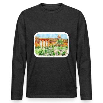 Jaipur Inde Aquarelle Esquisse Peinture Dessinée - T-shirt manches longues Premium bio Homme - anthracite chiné - Devant - Nico (187cm)
