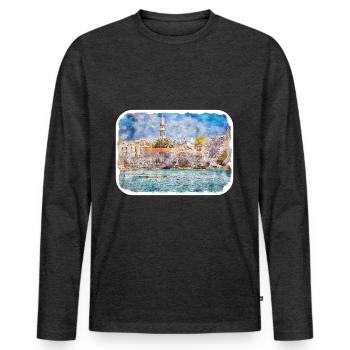 Monténégro Point de repère Aquarelle Sketch Illustration - T-shirt manches longues Premium bio Homme - anthracite chiné - Devant - Nico (187cm)