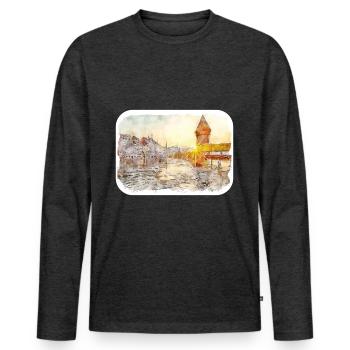 Lucerne Suisse Aquarelle Esquisse Dessinée Illust - T-shirt manches longues Premium bio Homme - anthracite chiné - Devant - Nico (187cm)