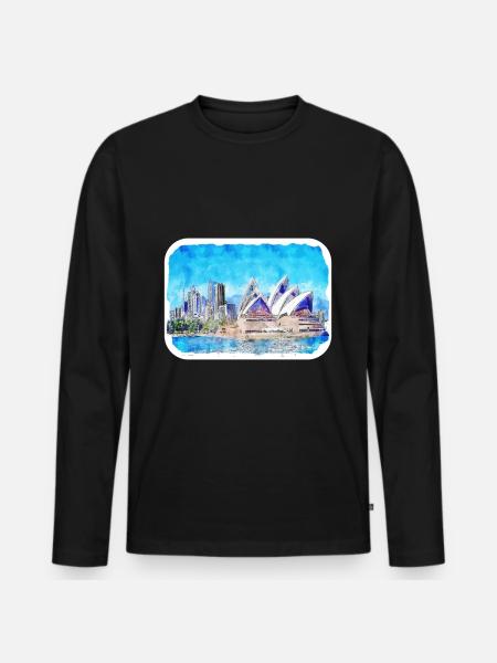 Sydney Australien Aquarell Skizze gezeichnet illustrat - Männer Premium Bio Langarmshirt - Schwarz