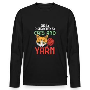 Katze Garn Häkeln - Männer Premium Bio Langarmshirt - Schwarz - Vorne - Nico (187cm)